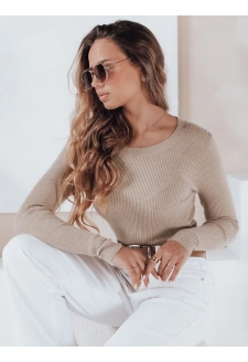 Damski sweter prążkowany NOLVIE beżowy Dstreet MY2496