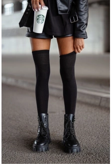 Dámské bavlněné nadkolenky hladké – černé