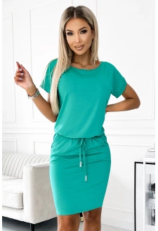 56-11 Sukienka sportowa z krótkim rękawkiem i kieszonkami - turkus