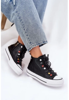 Dámské vysoké kožené trampky – černé