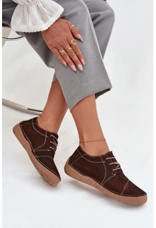 Dámské kožené polobotky s prošitím Artiker – hnědé