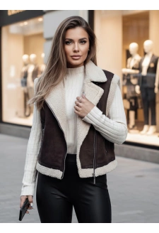Kamizelka damska zamszowa z kożuszkiem WOOLZIP brązowa Dstreet TY4746z