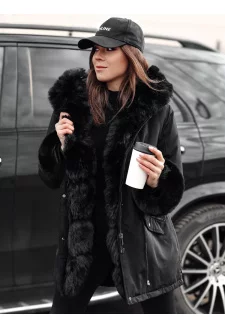 Dámská zimní parka s kožešinou CHARMFUR černá Dstreet TY4769