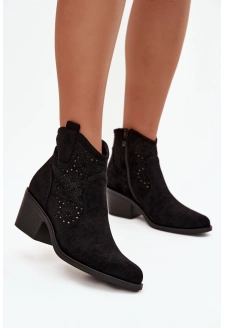Dámské kotníkové boty s ažurovým vzorem na podpatku S.Barski – černé