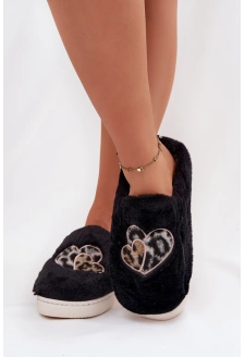 Dámské chlupaté papuče srdíčka – černé Amandra