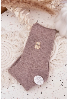 Teplé dámské ponožky s medvídkem a vlnou – tmavě béžové