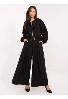 Černé dámské viskózové elegantní široké kalhoty s páskem