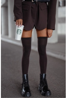 Dámské bavlněné hladké nadkolenky – čokoládové