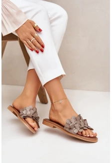 Dámské kožené pantofle na plochém podpatku Zazoo – taupe