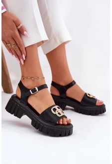 Dámské kožené sandály se zlatým detailem Vinceza – černé