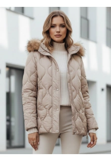 Kurtka zimowa damska LUMORE pikowana z kapturem beżowa Dstreet TY5011
