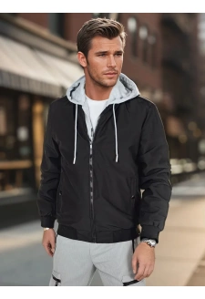 Kurtka męska bomberka z kapturem  czarna Dstreet TX5021