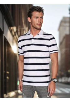 Koszulka męska polo w paski biała Dstreet PX0645