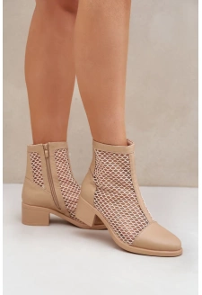 Dámské kotníkové boty Lithyia síťované na podpatku – béžové