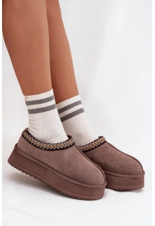 Dámské nízké semišové sněhule Vinceza s výšivkou na platformě – hnědé