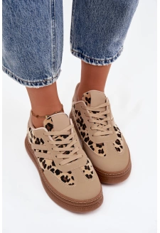 Dámské tenisky na platformě s leopardím vzorem – béžové Denissa