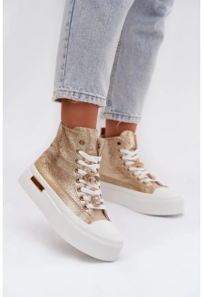 Dámské plátěné tenisky na platformě s připínkami Gracella – zlaté