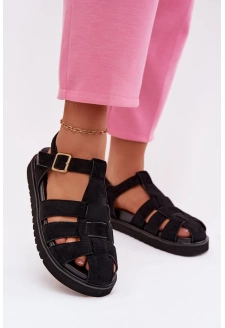 Dámské sandály římského stylu se zlatou přezkou na platformě Terelina – černé