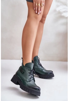 Dámské kožené kotníkové boty Zazoo s nízkou špičkou – tmavě zelené