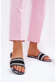 Dámské vzorované ploché pantofle – černé Leysi