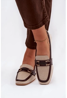 Dámské mokasíny / loafersy s ozdobným detailem – hnědo-béžové Evelora