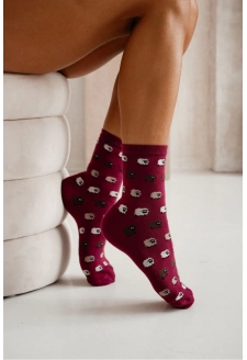 Dámské ponožky s ovečkami – bordó