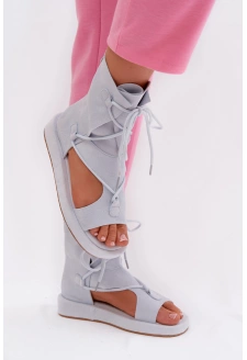 Dámské sandály z eko semiše a zavazováním Ferlisse – světle modré