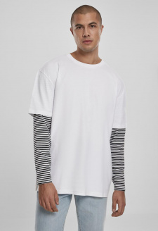 Oversized Double Layer Striped LS Tee White