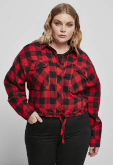 Ladies Short Oversized Check Shirt black/red