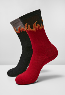 Long Flame Socks  2-Pack red/black