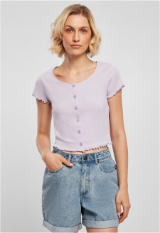 Ladies Cropped Button Up Rib Tee lilac