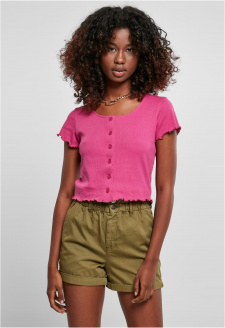Ladies Cropped Button Up Rib Tee brightviolet