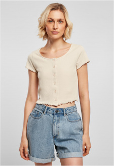 Ladies Cropped Button Up Rib Tee softseagrass