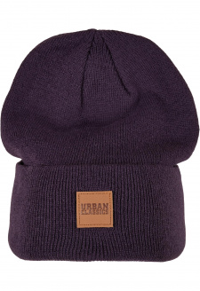 Synthetic Leatherpatch Long Beanie plum