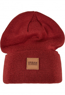 Synthetic Leatherpatch Long Beanie burgundy