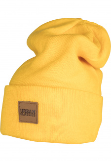 Synthetic Leatherpatch Long Beanie chrome yellow
