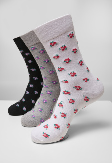 Recycled Yarn Flower Socks 3-Pack grey+black+white