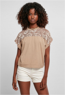 Ladies Short Oversized Lace Tee softtaupe
