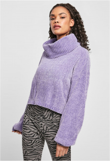 Ladies Short Chenille Turtleneck Sweater lavender