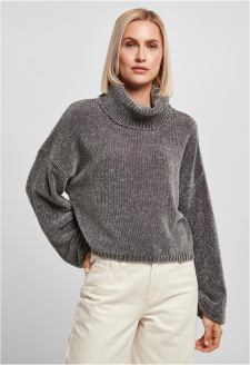 Ladies Short Chenille Turtleneck Sweater asphalt