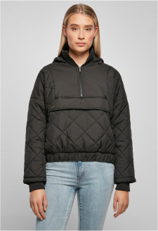 Ladies Oversized Diamond Quilted Pull Over Jacket black
