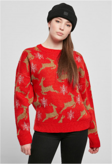 Ladies Oversized Christmas Sweater red/gold