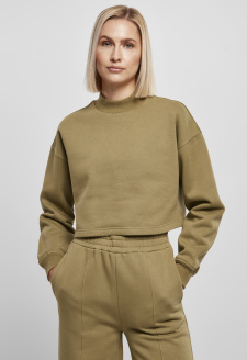 Ladies Cropped Oversized Sweat High Neck Crew tiniolive