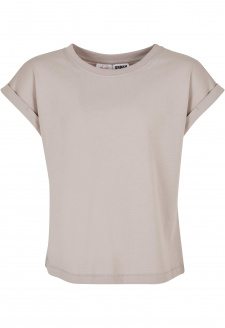 Dívčí organické tričko s prodlouženým ramenem v teple šedé barvě