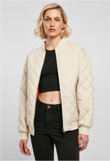 Ladies Oversized Diamond Quilted Bomber Jacket softseagrass