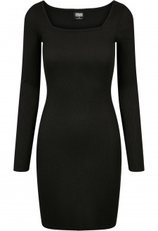 Ladies Rib Squared Neckline Dress black
