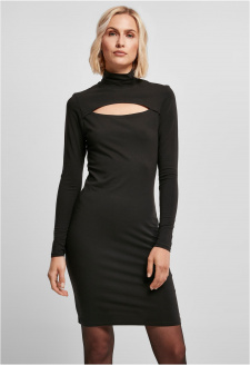 Ladies Stretch Jersey Cut-Out Turtleneck Dress black
