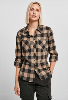 Ladies Turnup Checked Flanell Shirt black/softtaupe