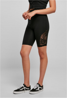 Ladies High Waist Lace Inset Cycle Shorts black