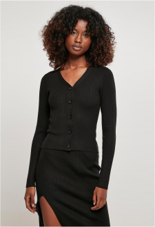 Ladies Short Rib Knit Cardigan black